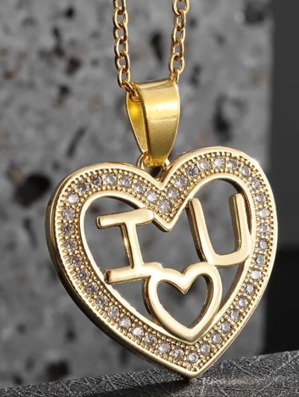 Gold Heart Pendant Necklace - I Love You New